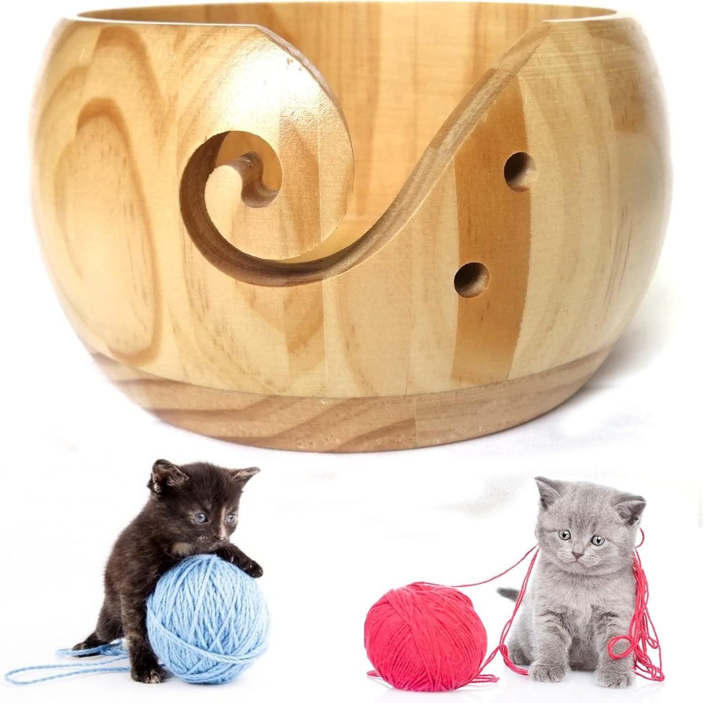 GroßE Wollschale Holz Garn Schale Strick Wollholzschale,GehäKelte Wollschale,Holzwolleschale,Textilgarn-Aufbewahrungsschale Holzschale Gestrickter Woll-Aufbewahrungskorb Holzgarnschale