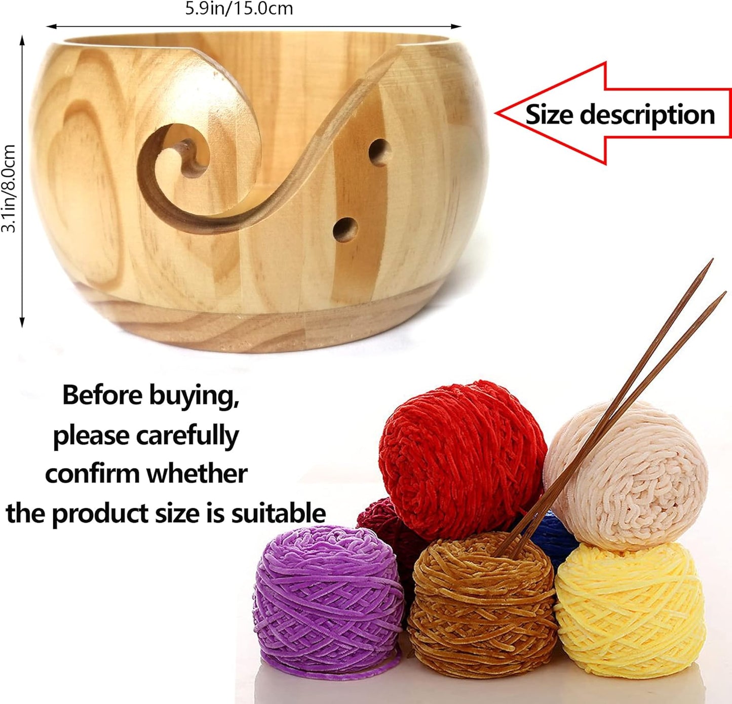 GroßE Wollschale Holz Garn Schale Strick Wollholzschale,GehäKelte Wollschale,Holzwolleschale,Textilgarn-Aufbewahrungsschale Holzschale Gestrickter Woll-Aufbewahrungskorb Holzgarnschale