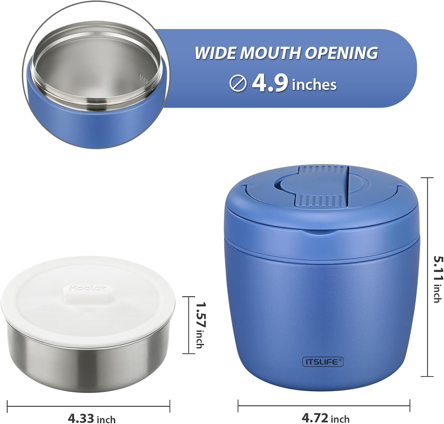 Thermobehälter für Essen 970ml, Thermoschüssel mit Deckel, Warmhaltebehälter aus Edelstahl mit Löffel, Thermoskanne Essen Auslaufsicher, Thermo Lunchbox für Suppen, Babybrei, Porridge