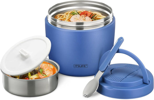 Thermobehälter für Essen 970ml, Thermoschüssel mit Deckel, Warmhaltebehälter aus Edelstahl mit Löffel, Thermoskanne Essen Auslaufsicher, Thermo Lunchbox für Suppen, Babybrei, Porridge