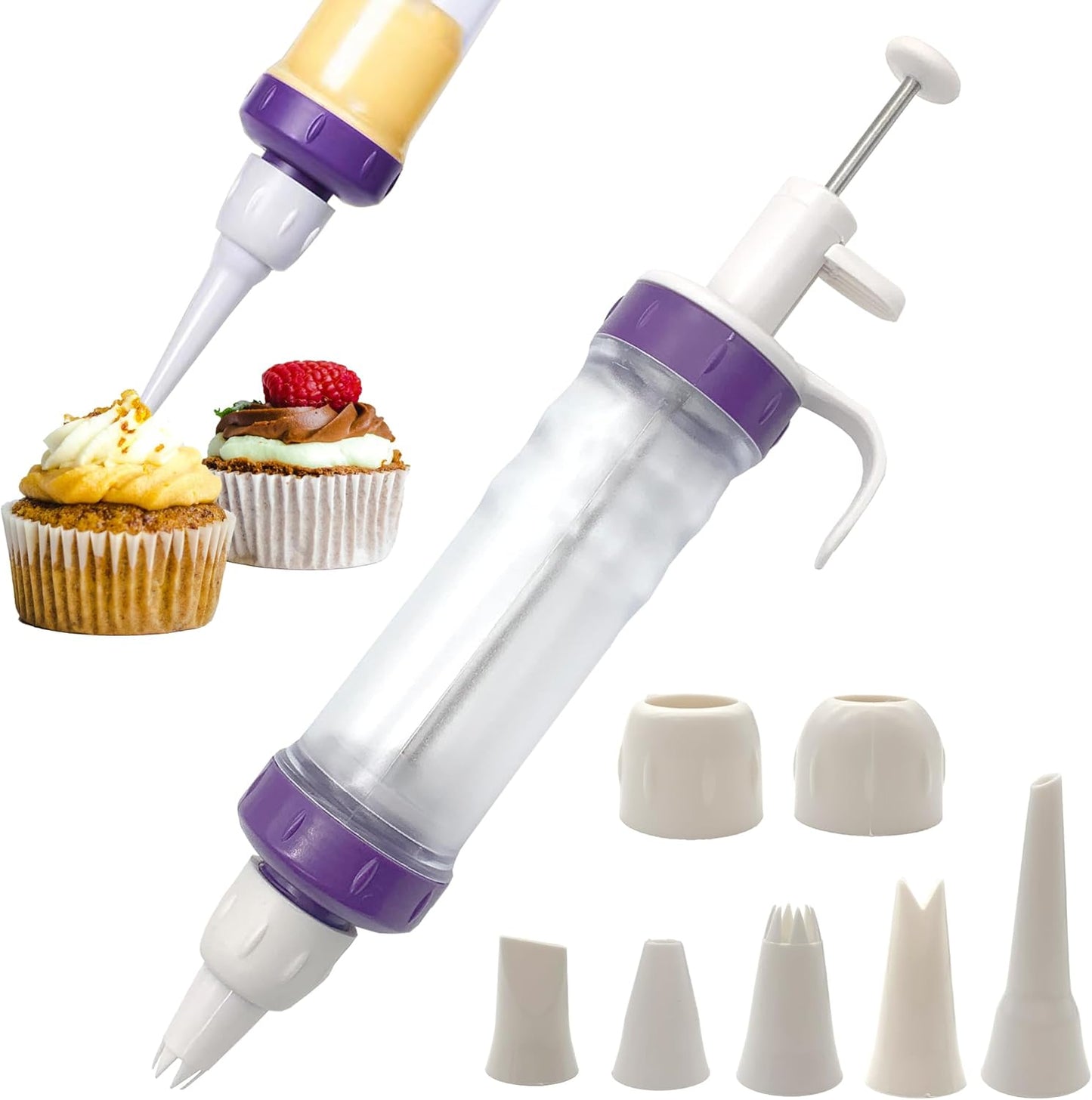 Gebäck Zuckerguss Spritze Dessert Dekorieren Spritze Gebäck Creme Dekorator mit 5 Tortendekorationsdüsen, Dessert Dekorator für Cupcakes, Donuts, Gebäck Dekoration, Backen DIY Werkzeug Set