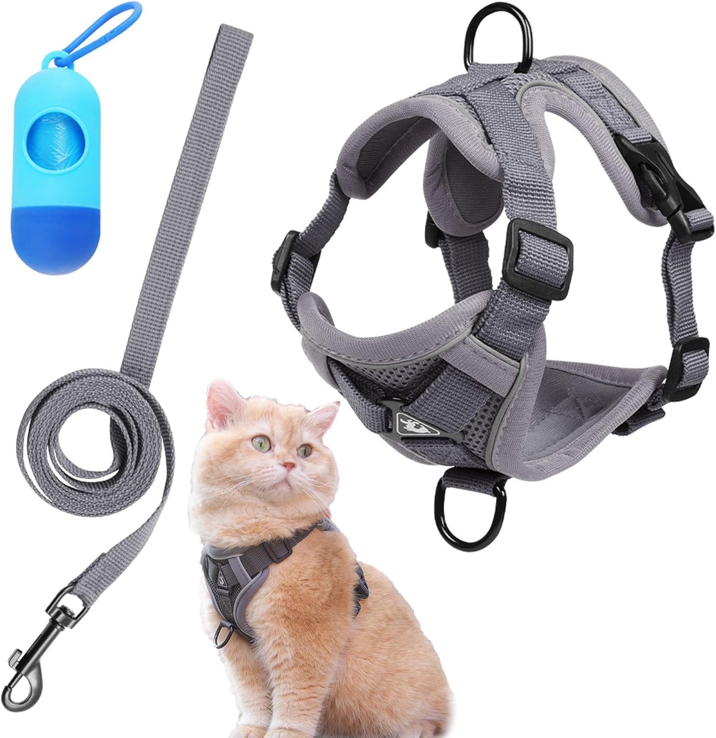 Cat Harness and Leash Set Katzengeschirr mit Leine Set Weste Katzenleine, Kleine Haustiere Leine mit Reflektierstreifen, Verstellbarer Anti-Fall-Katzenbrustgurt Atmungsaktiver