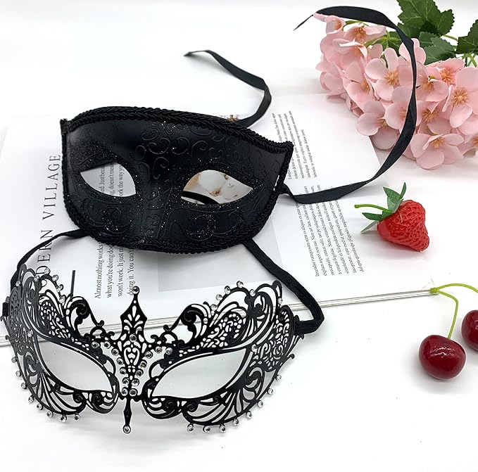 Augenmaske Maskerade Maske Spitze Augenmaske Maskerade 2-teiliges Party-Metall-Diamant-Eisen-Masken-Set, Maskerade-Maskerade-Masken, Paar-Maskerade-Masken Augenklappen, Halloween Masken