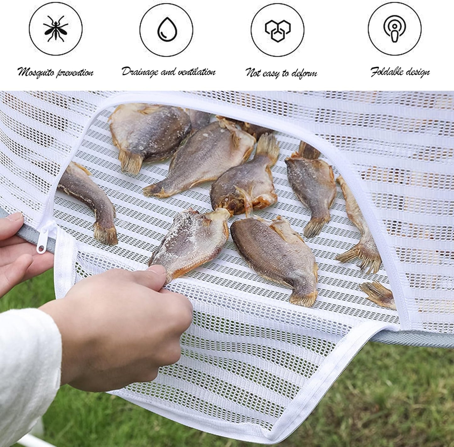Geschlossene Trocknungsnetze Faltbare Trocknungsnetze Hängendes Trocknungsnetz, Geschlossenes Trocknungsnetz mit 360 Grad Drehhaken, 70 * 50cm Trocknen von Blumen, Fisch, Fleisch, Obst