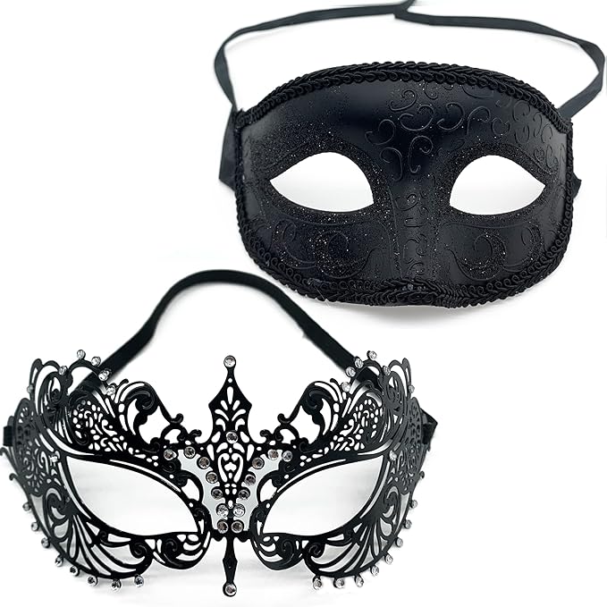 Augenmaske Maskerade Maske Spitze Augenmaske Maskerade 2-teiliges Party-Metall-Diamant-Eisen-Masken-Set, Maskerade-Maskerade-Masken, Paar-Maskerade-Masken Augenklappen, Halloween Masken