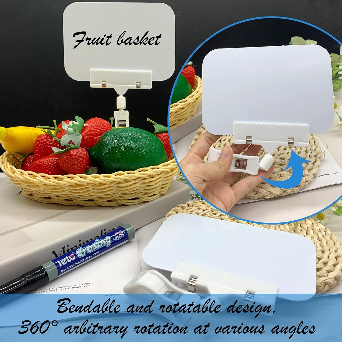 Korb Etiketten Clip Korb Etiketten halter Schilderhalter Clip 8Stück löschbare Preisschilder Set schwarze Obst und Gemüse Schilder Plastikkorb Clip Etiketten Obst Gemüse
