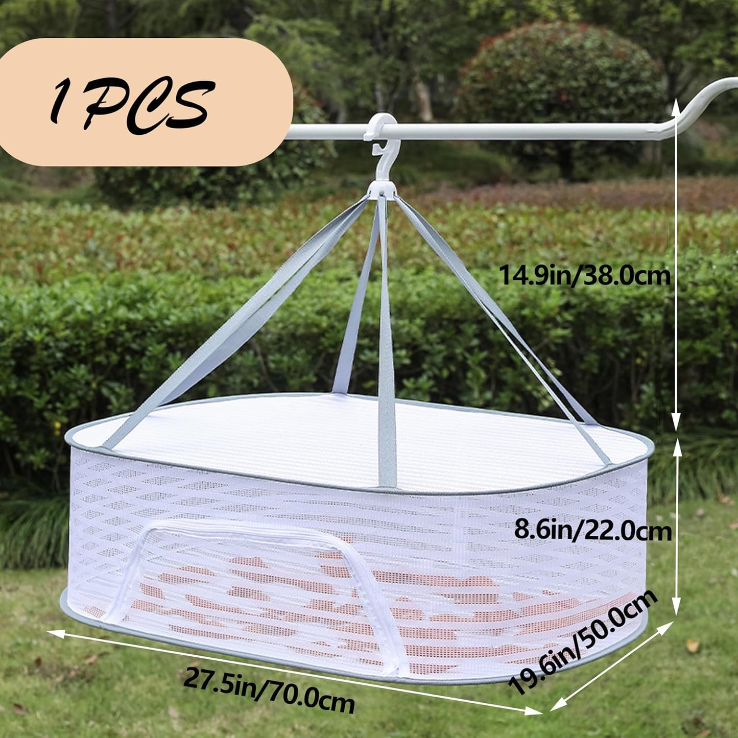 Geschlossene Trocknungsnetze Faltbare Trocknungsnetze Hängendes Trocknungsnetz, Geschlossenes Trocknungsnetz mit 360 Grad Drehhaken, 70 * 50cm Trocknen von Blumen, Fisch, Fleisch, Obst