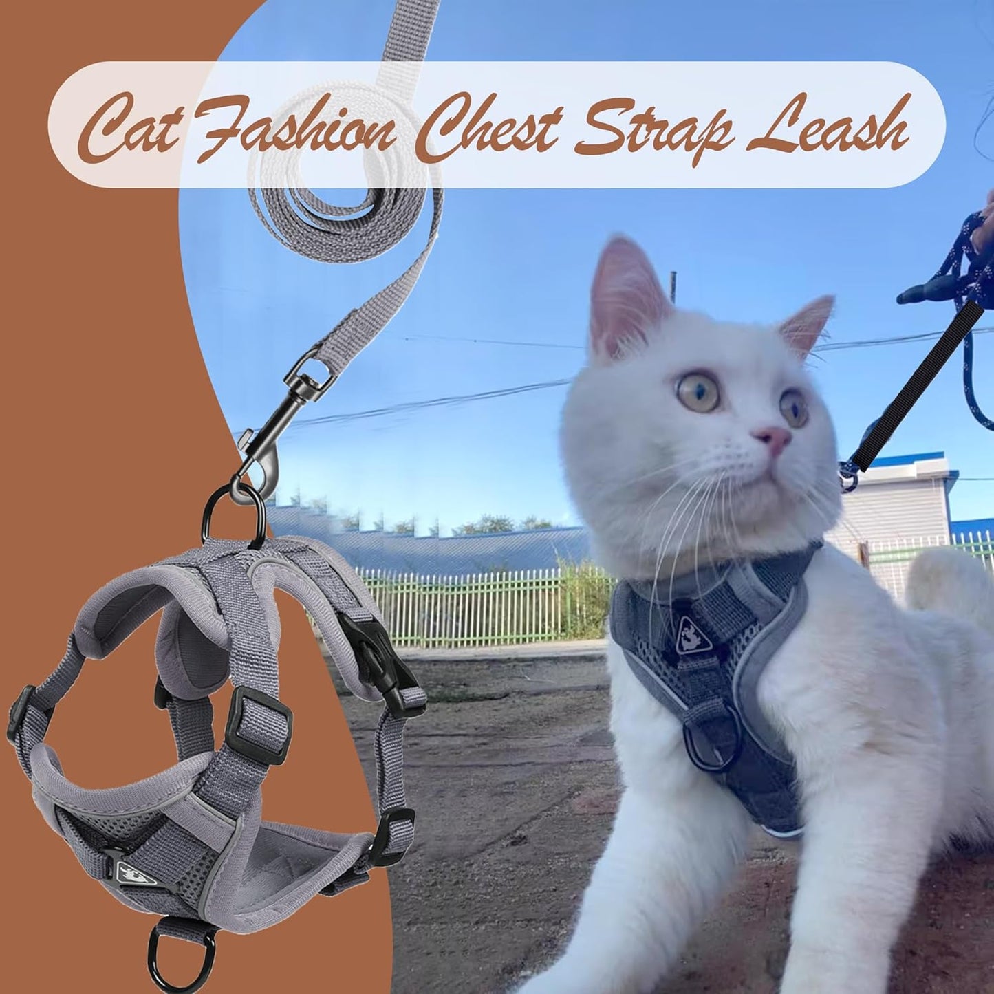 Cat Harness and Leash Set Katzengeschirr mit Leine Set Weste Katzenleine, Kleine Haustiere Leine mit Reflektierstreifen, Verstellbarer Anti-Fall-Katzenbrustgurt Atmungsaktiver